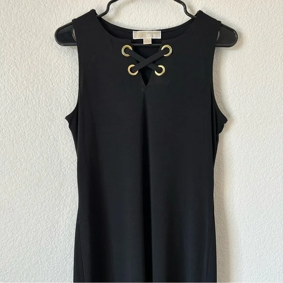 Michael Kors Small Black Bodycon Mini Sleeveless Dress with Gold Eyelets - Picture 1 of 5